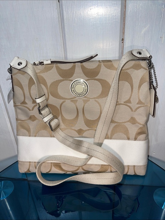 Coach Handbags - Coach Beige Signature Crossbody Shoulder Bag with Chalk Trim NWT F19220